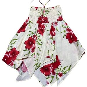 Aloha Fashion Hawaiian Hibiscus Halter Dress Smocked Handkerchief Hem 8